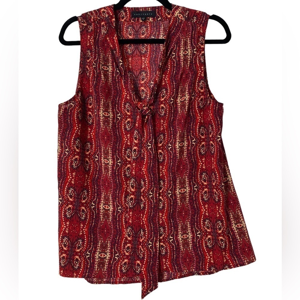 ANTHROPOLOGIE SANCTUARY Large Red Print Tank